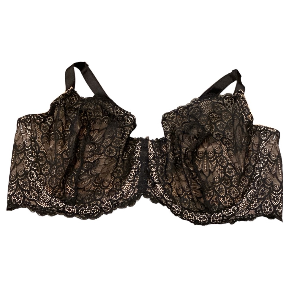 46DD Torrid Curve Black Nude Peacock Lace Balconette Bra Underwire #13802890